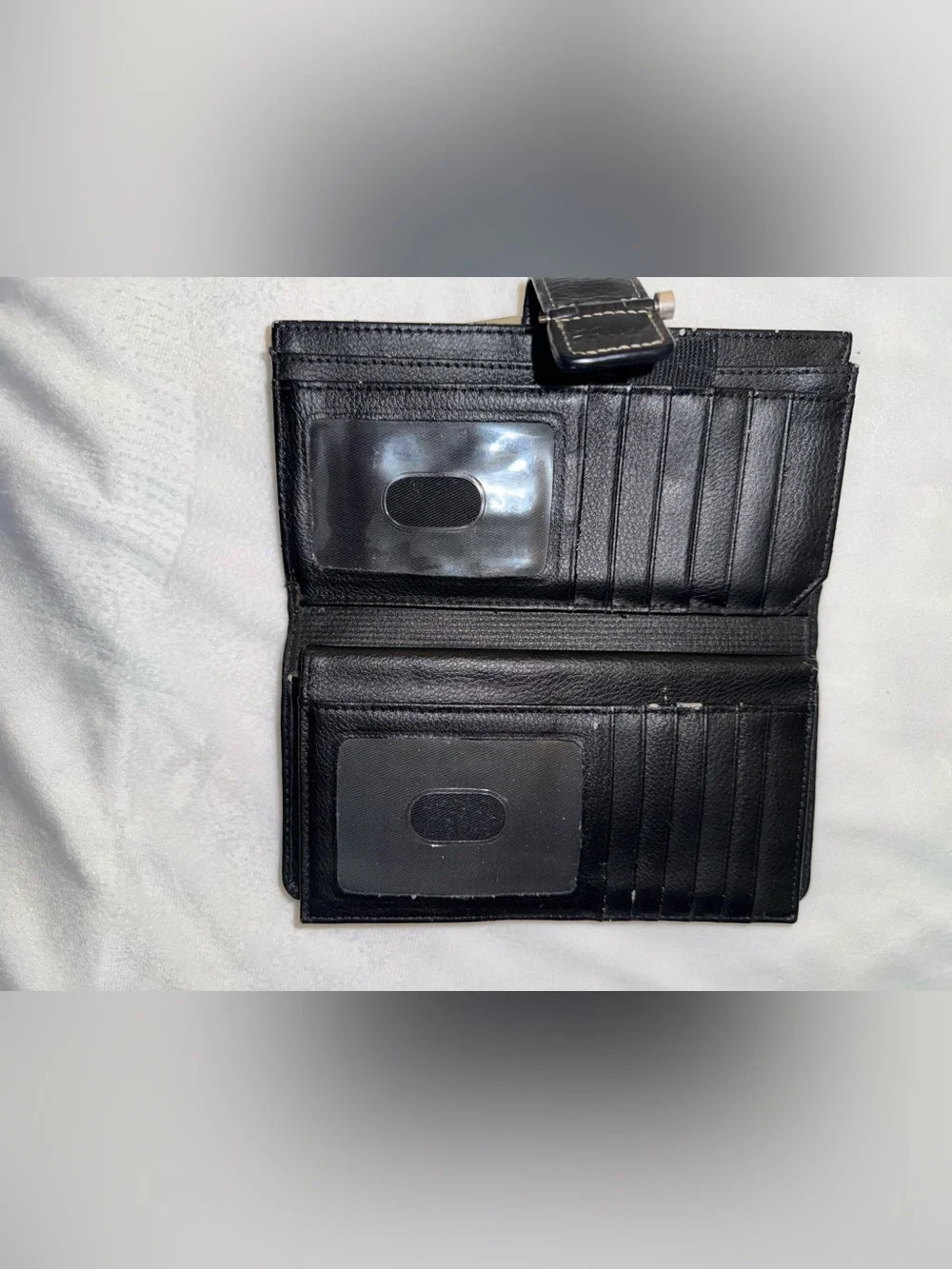 Fossil Black Leather Organizer Clutch Wallet Buckle ID Card Holder